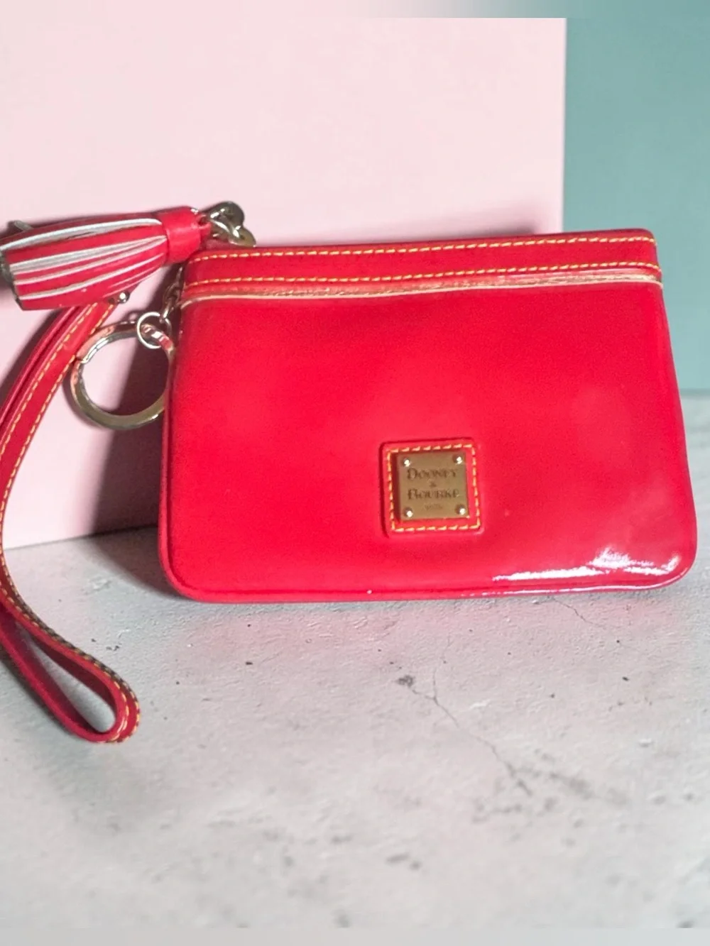Dooney & Bourke Patent Leather Wristlet w/Tassel EUC